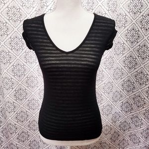Black V-Neck Striped T-Shirt